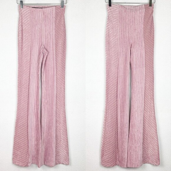 Free People | Slim Pull-on Velvet Flare Pants Blush Pink - Picture 2 of 7